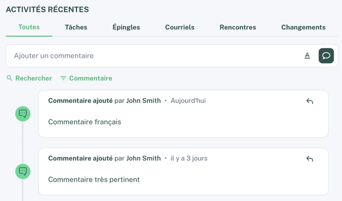 Commentaires filtrés ligne du temps - FR