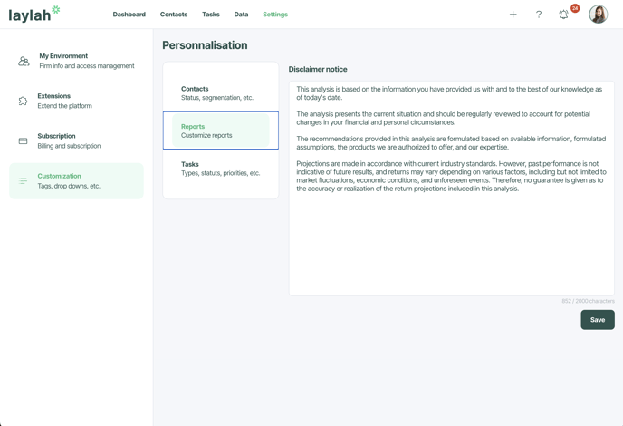 Configuration de lavis de non responsabilité - EN