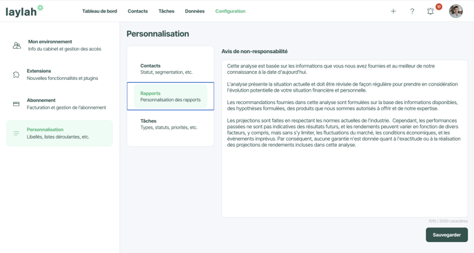 Configuration de lavis de non responsabilité - FR