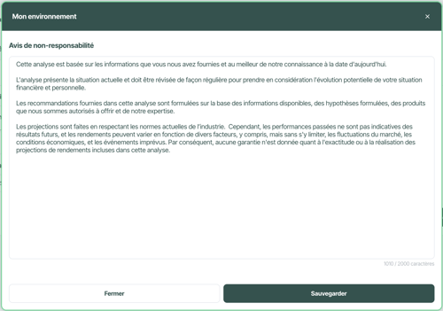 Modif avis de non-responsabilité à partir du rapport - FR