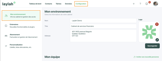 Modifier les infos de lenvironnement - FR