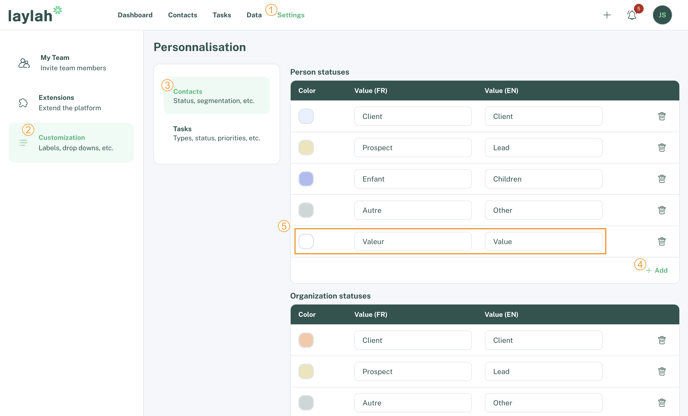 Personnaliser les options de la fiche contact - EN