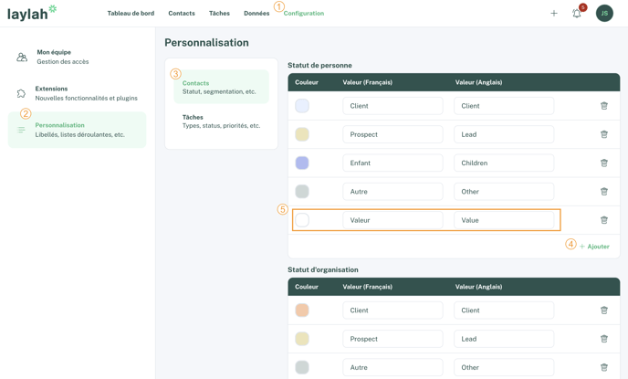 Personnaliser les options de la fiche contact - FR