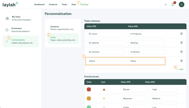 Personnaliser les options des tâches - EN