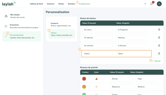 Personnaliser les options des tâches - FR