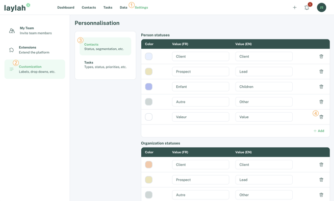 Supprimer option contacts - EN