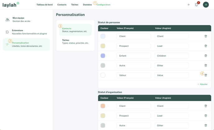 Supprimer option contacts - FR